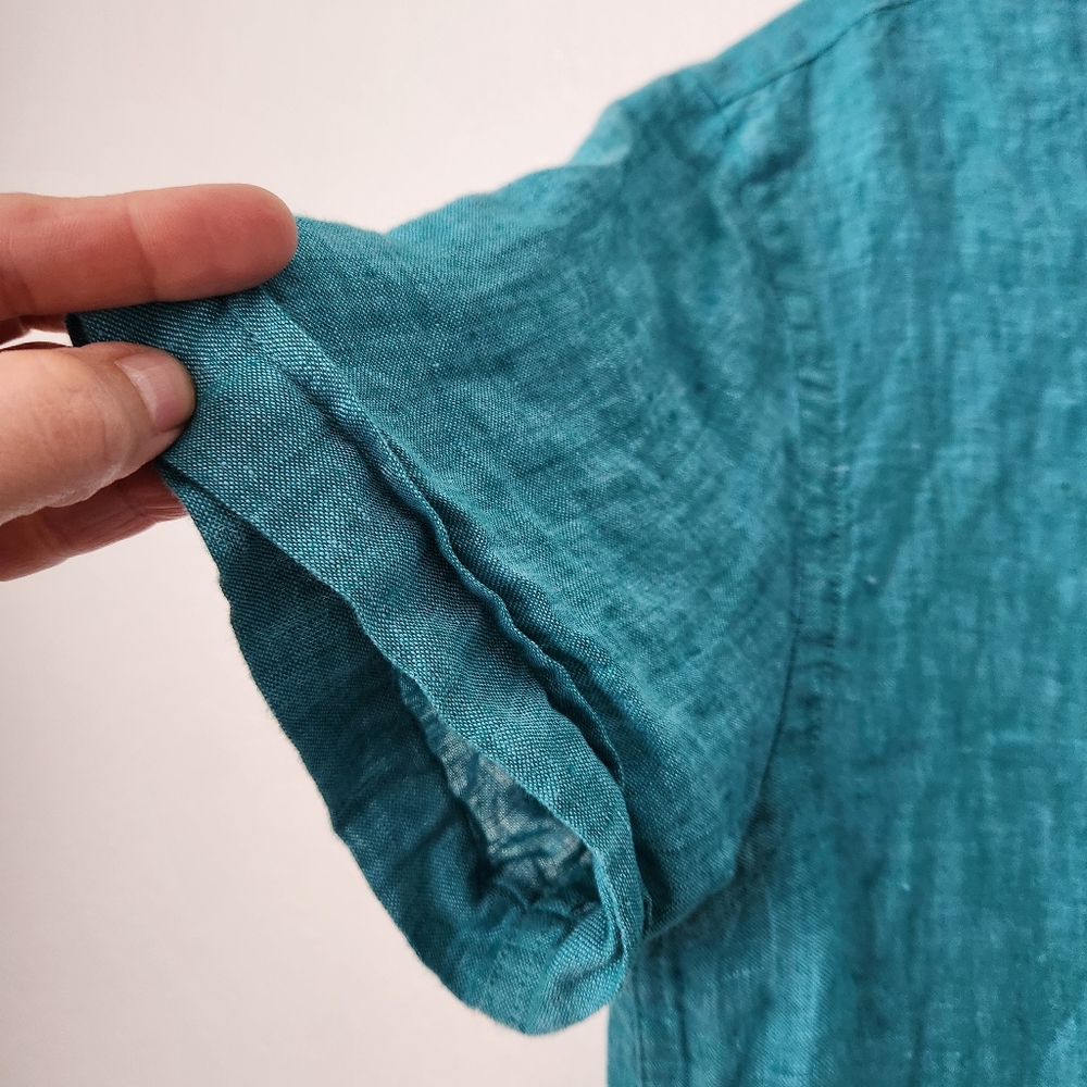 Perry Ellis 100% Linen Short Sleeve Button Down Turquoise  Shirt Mens S - Picture 5 of 12